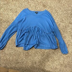 Blue Ruffled Long Sleeve Blouse